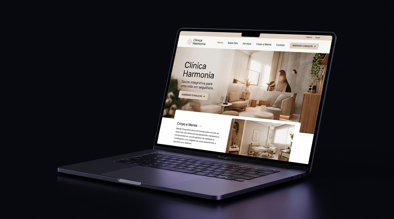 Mockup MacBook Projeto Clínica Harmonia desenvolvido por EU FAÇO.SITE